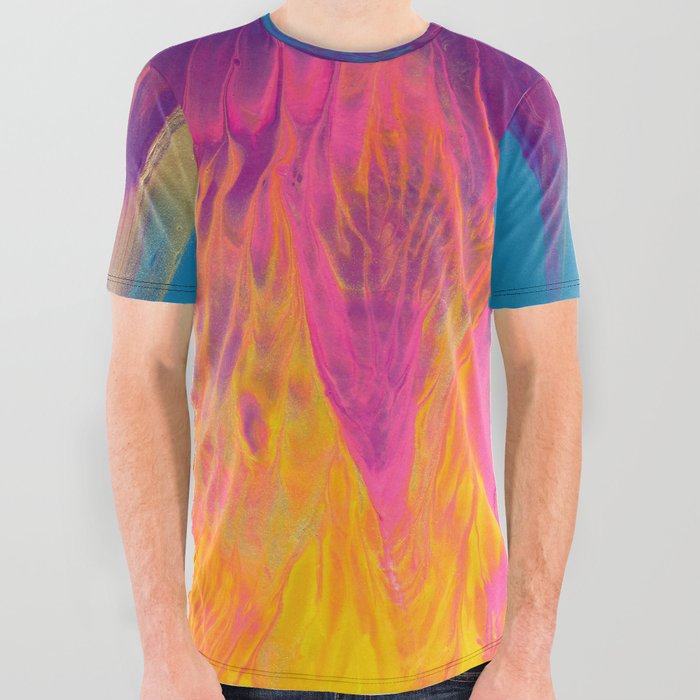 Rainbow Camp Fire Abstract Painting All Over Graphic Tee