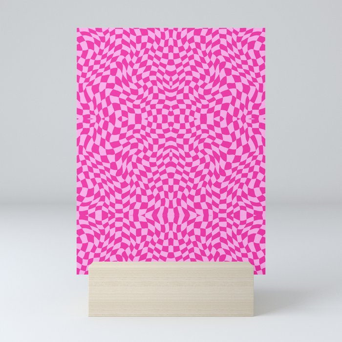 Light and dark pink checker symmetrical pattern Mini Art Print