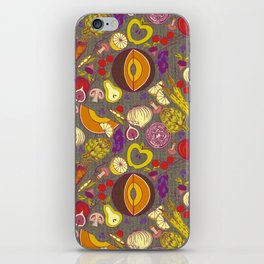 Vintage Veggies and Fruit on Textured Dark Background iPhone Skin