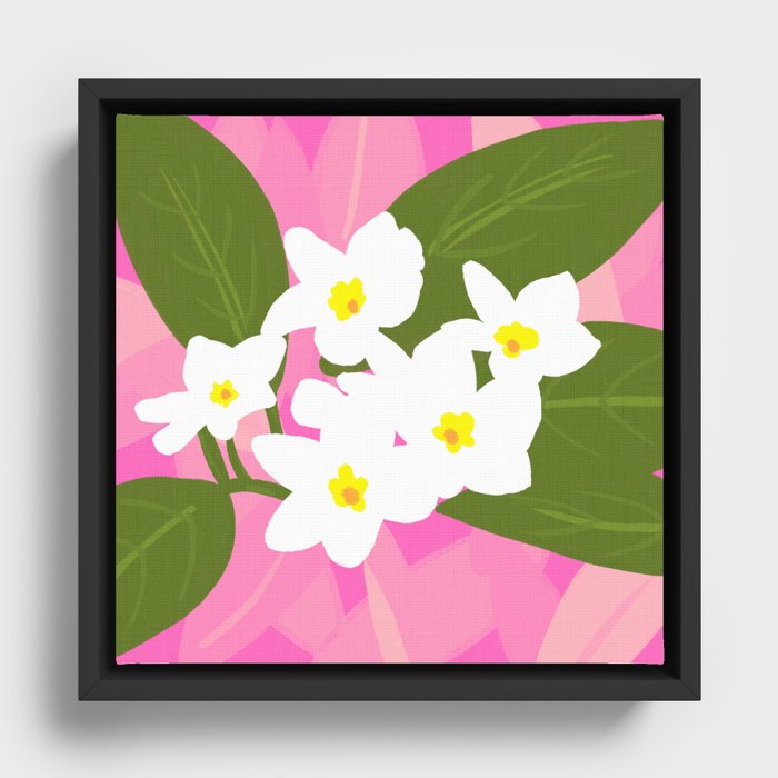 Jungle Flowers Retro Modern Tropical Pinks Framed Canvas