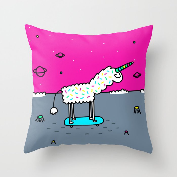 Skating Unicorn Moonicorn Throw Pillow