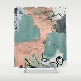 13th and Grant: an abstract mixed media piece in peach green blue and white Shower Curtain