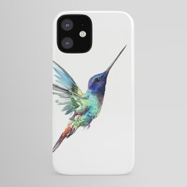 Flying Hummingbird flying bird, turquoise blue elegant bird minimalist design iPhone Case