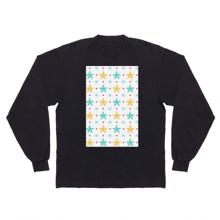 Christmas Pattern Yellow Blue Star Snowflake Long Sleeve T Shirt
