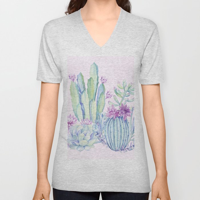 Mixed Cacti Pink #society6 #buyart V Neck T Shirt