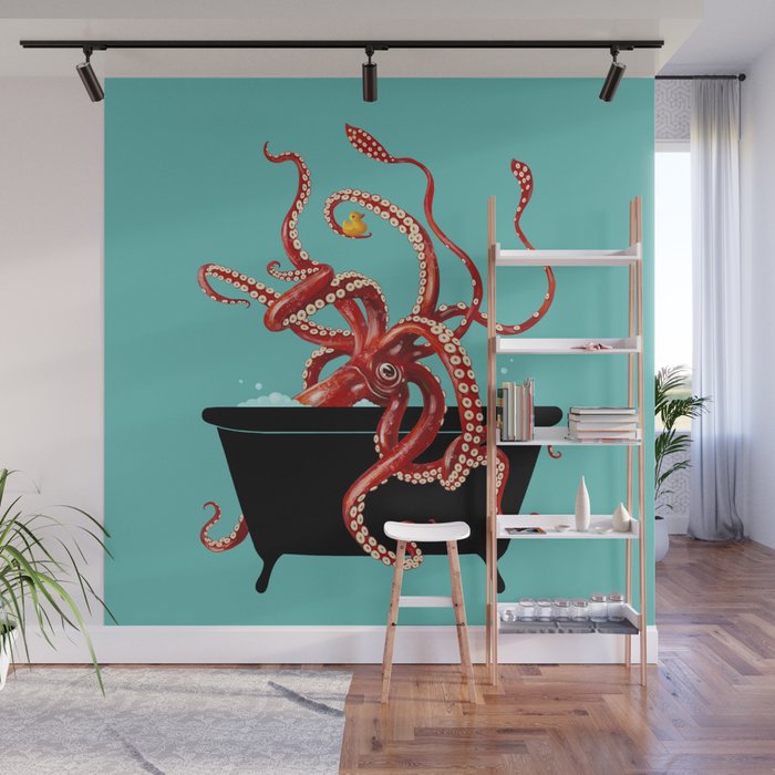 Giant Squid in Bathtub Wall Mural