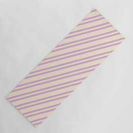 [ Thumbnail: Beige and Dark Orchid Colored Striped Pattern Yoga Mat ]