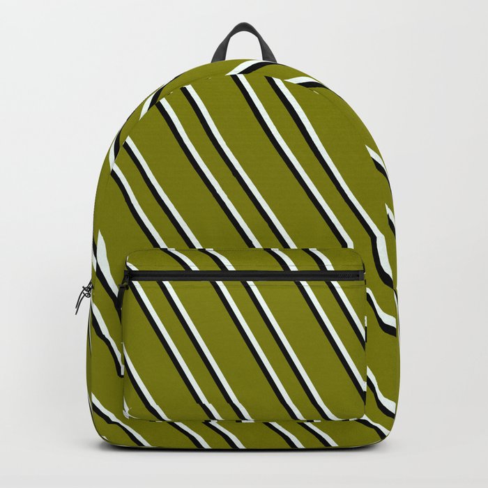 Green, Mint Cream & Black Colored Lined Pattern Backpack