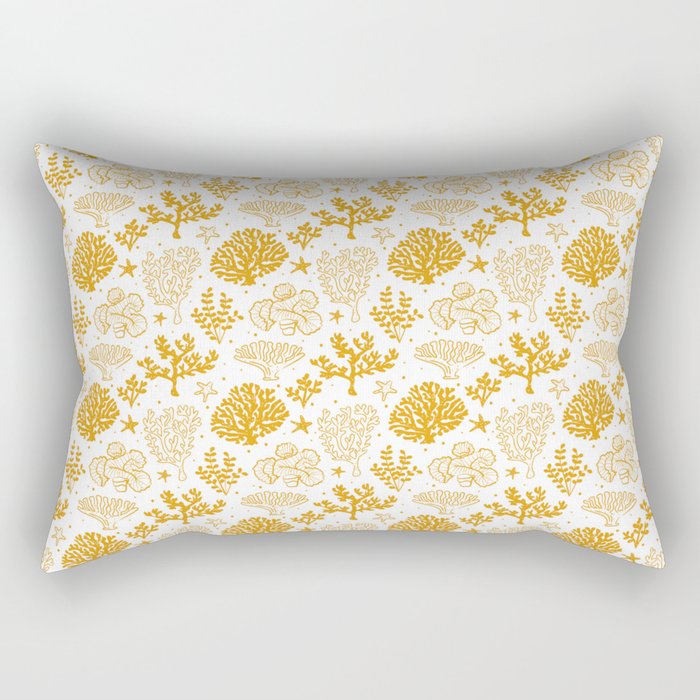 Mustard Coral Silhouette Pattern Rectangular Pillow