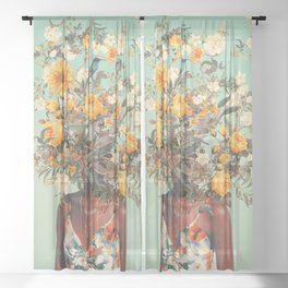 You Loved me a Thousand Summers ago Sheer Curtain | Frankmoth, Popart, Flowers, Floral, Retro, Green, Graphicdesign, Collage, Digital, Blue 