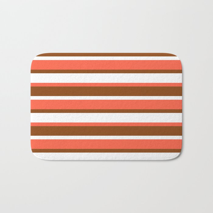 Red, Brown & White Colored Stripes Pattern Bath Mat