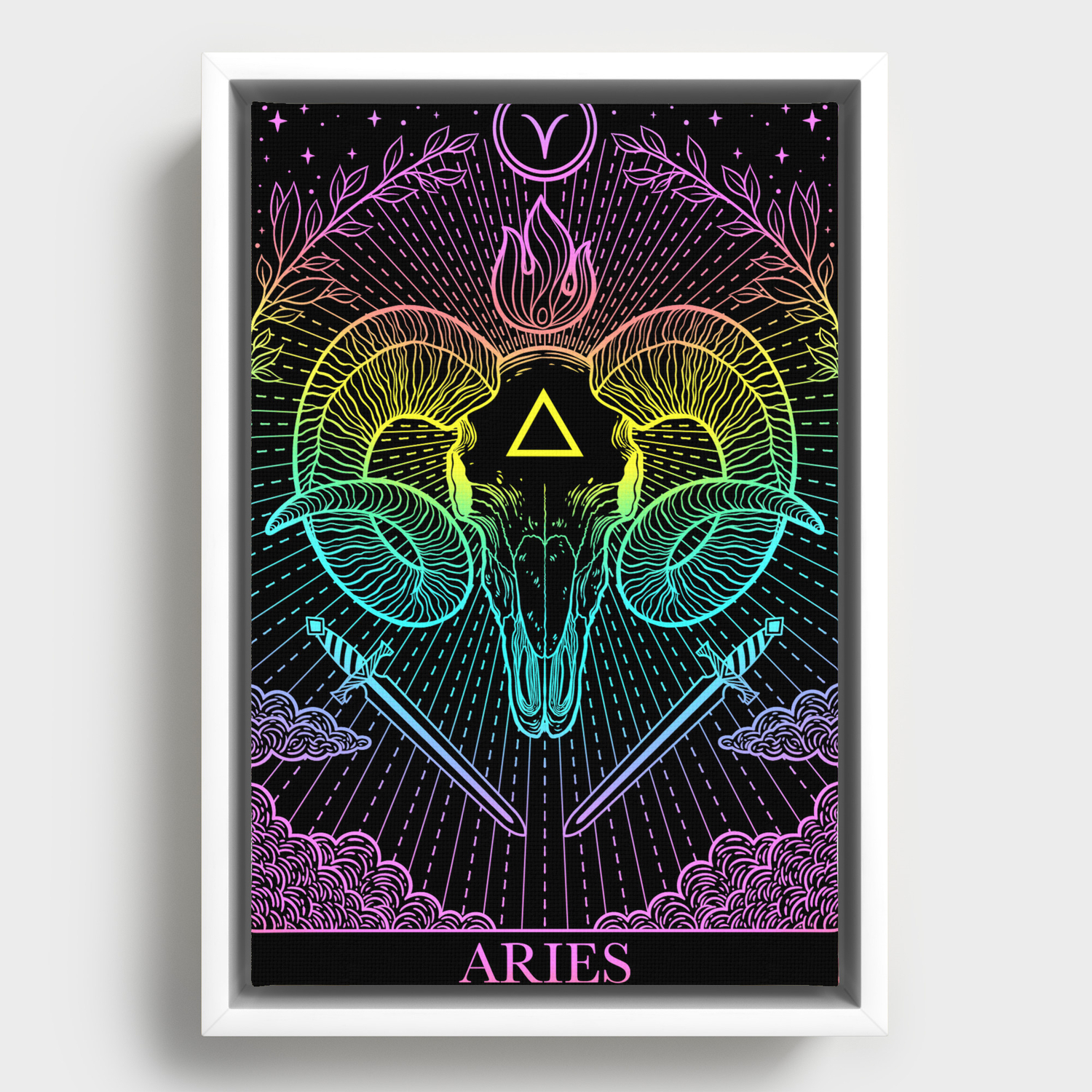 Zodiac sign dark gothic tarot card Aries Framed Canvas by melazerg |