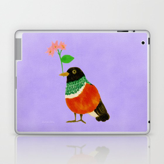 Flower Giving Bird - Orange and Purple Laptop & iPad Skin