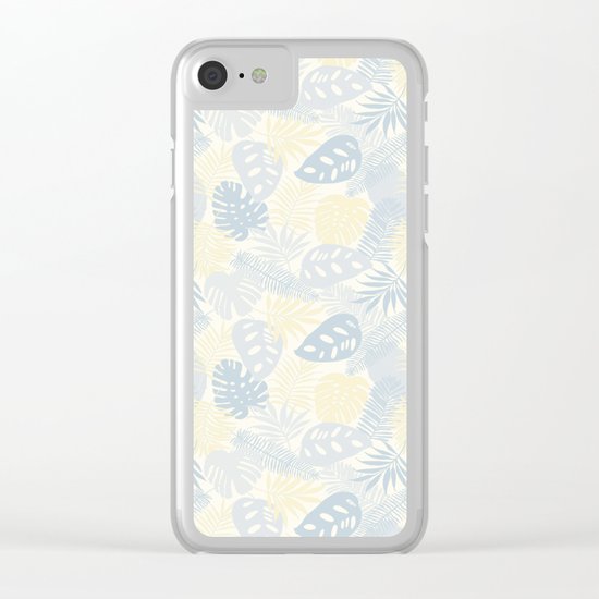 Tropical Leaves Pattern Yellow And Grey Clear iPhone Case