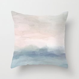 Atlantic Ocean Sunrise II - Blush Pink Mint Sky Baby Blue Abstract Sky, Water Clouds Painting Throw Pillow