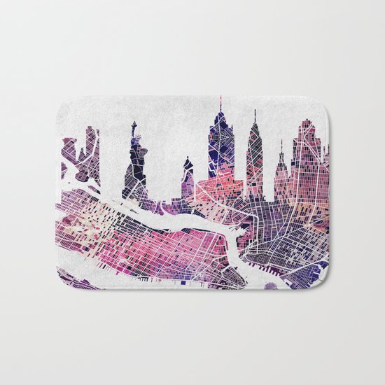 New York Skyline + Map Bath Mat