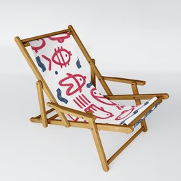 Hand drawn sketched fish, wave pattern Sling Chair