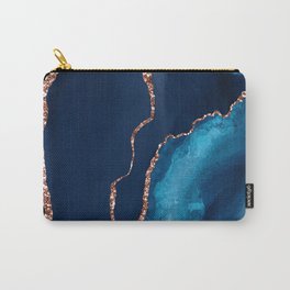 Blue Turquoise (Faux) Marble With Rose-Gold Hues   Carry-All Pouch