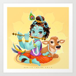 Baby Krishna with sacred cow Art Print