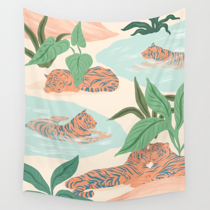Chilling Tigers Wall Tapestry