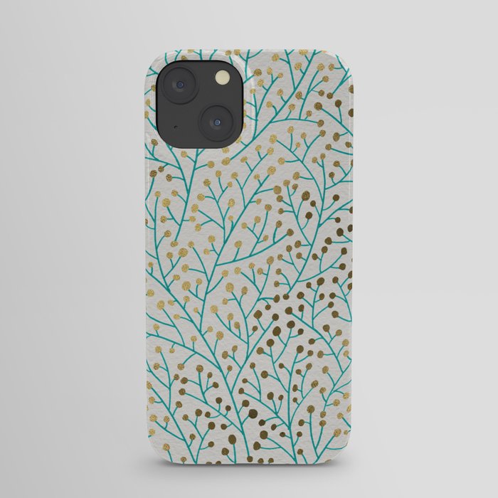 Berry Branches – Turquoise & Gold iPhone Case