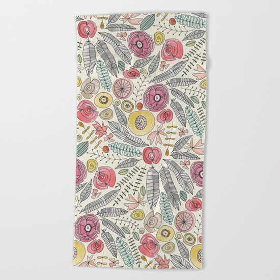 feather fleur watercolor Beach Towel