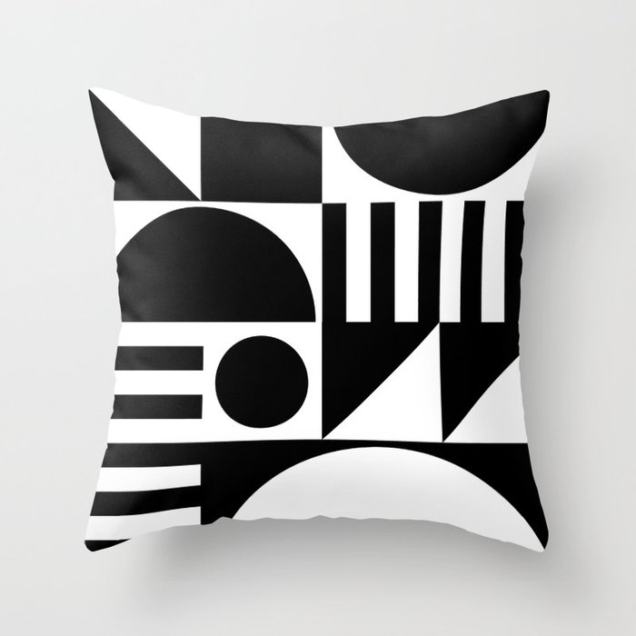 Mid Century Modern Geometric Abstract 934 Black and White Throw Pillow