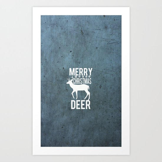 Merry Christmas Deer Textured Art Print