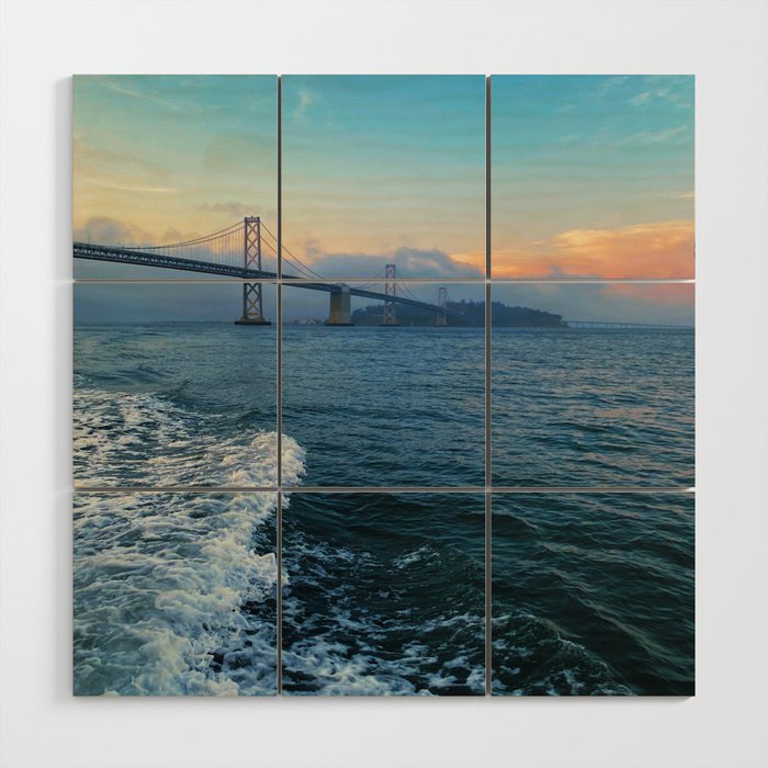 Vibrant Sunset San Francisco Bay Bridge Tumultuous Ocean Wood Wall Art