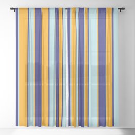 [ Thumbnail: Powder Blue, Midnight Blue, and Orange Colored Striped/Lined Pattern Sheer Curtain ]