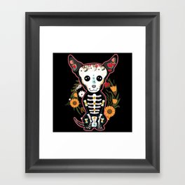 Muertos Day Of Dead Sugar Skull Chihuahua Dog Framed Art Print