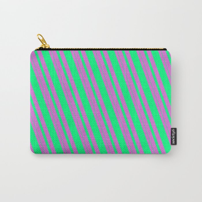 Orchid & Green Colored Lined/Striped Pattern Carry-All Pouch