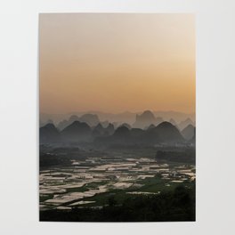 Sunset over Chinese fields Poster
