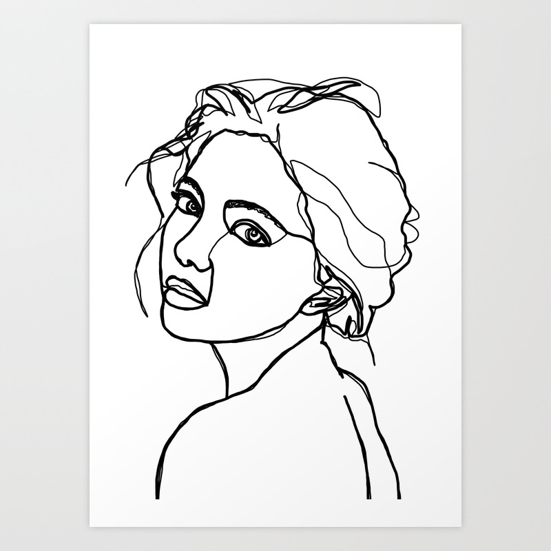 Woman S Face Line Drawing Adena Art Print By Thecolourstudy Society6,Sad Anime Girl Black Background