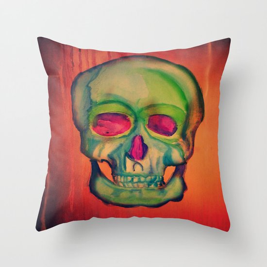 Watercolor skull/Green Throw Pillow
