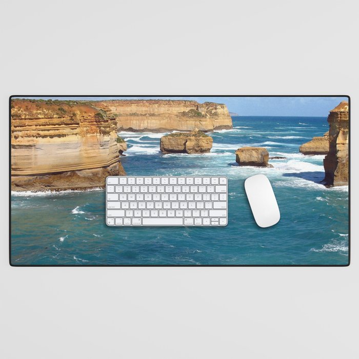 Australia Photography - The Twelve Apostles By The Blue Ocean Waves Desk Mat