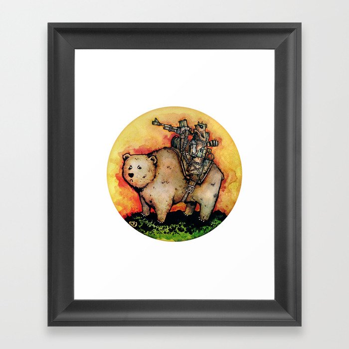 Bear-Mounted Raccoon Patrol Framed Art Print