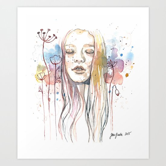 Meditation, watercolor Art Print