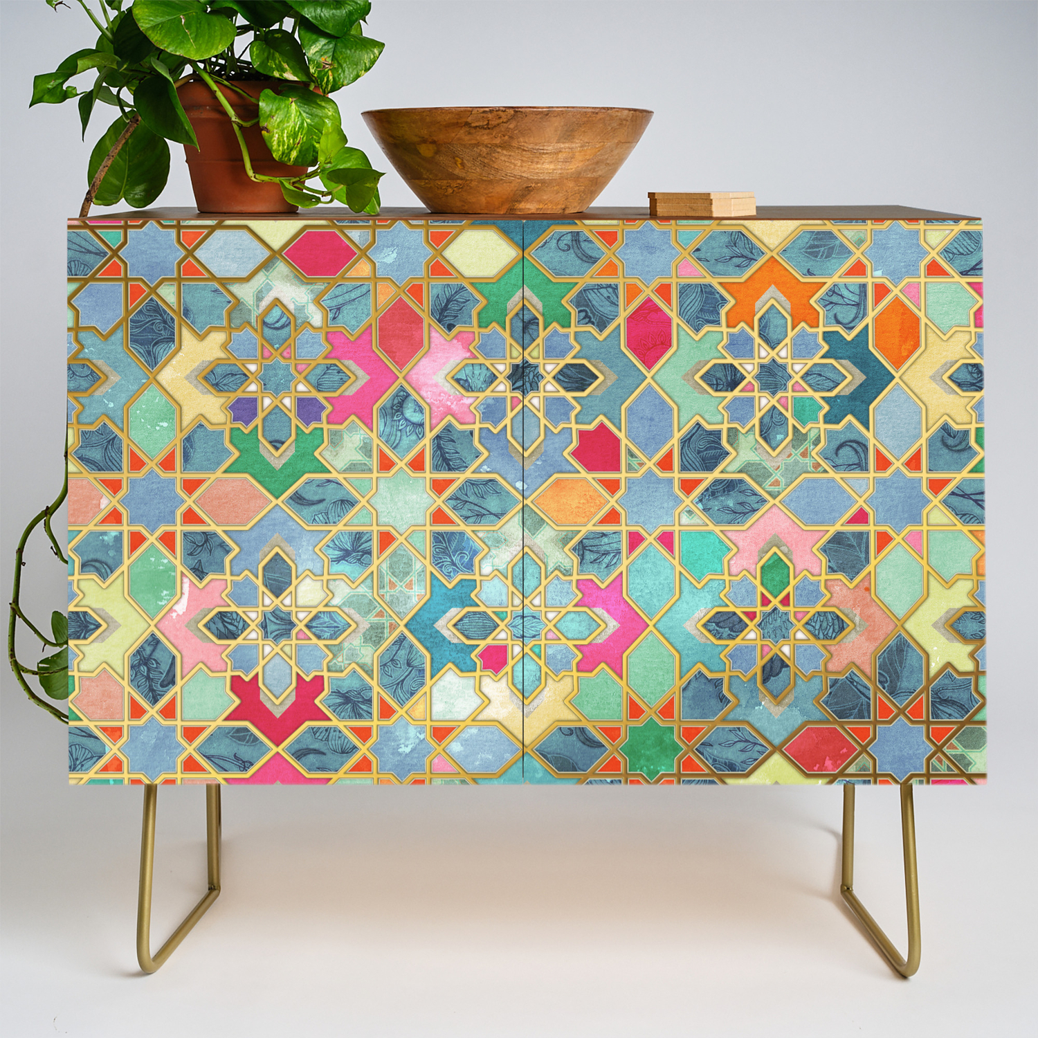 Gilt Glory Colorful Moroccan Mosaic Credenza By Micklyn Society6