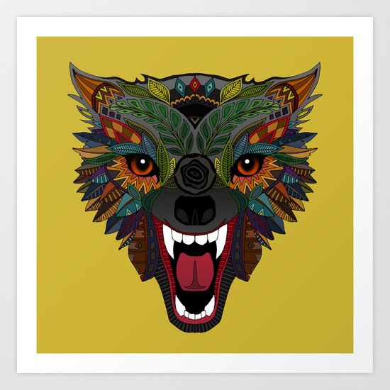 wolf fight flight ochre Art Print