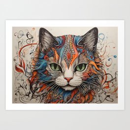 zentangle cat for kids Art Print