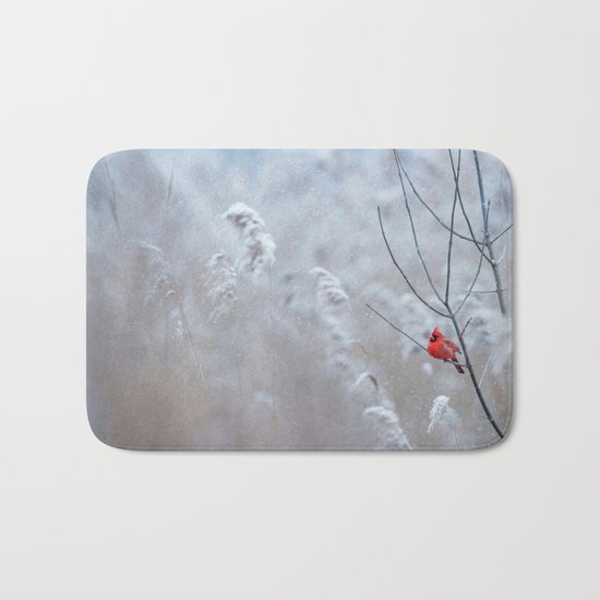 cardinal bird in winter Bath Mat