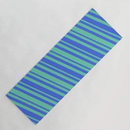[ Thumbnail: Royal Blue and Aquamarine Colored Stripes/Lines Pattern Yoga Mat ]