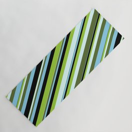 [ Thumbnail: Colorful Green, Light Cyan, Dark Olive Green, Sky Blue & Black Colored Lines/Stripes Pattern Yoga Mat ]
