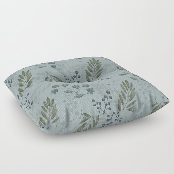 crayon leaf pattern blue Floor Pillow
