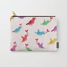 Cute colorful  birds carrying hearts and leaves pattern  Carry-All Pouch