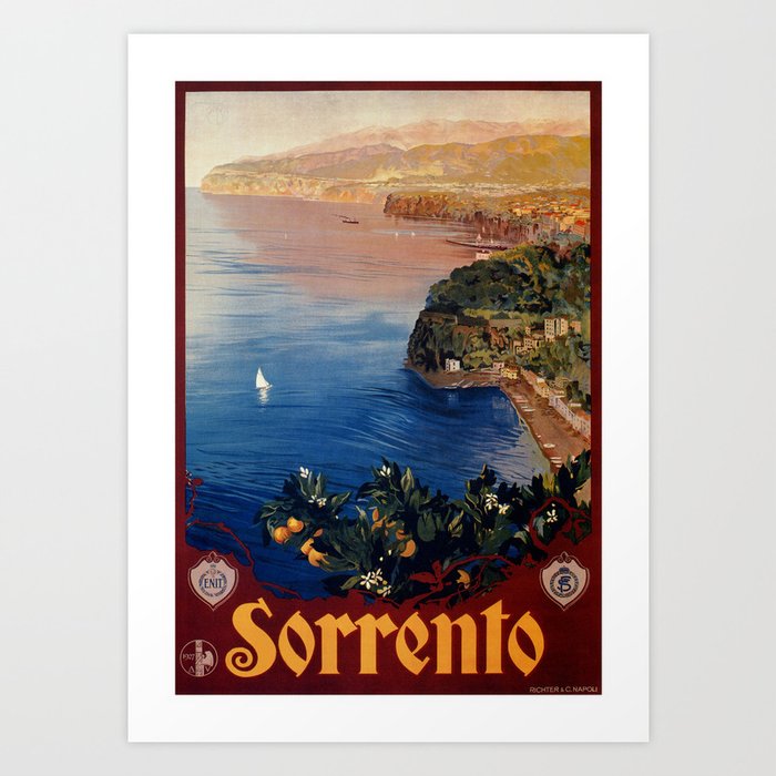 Italy Sorrento Bay of Naples vintage Italian travel Art Print