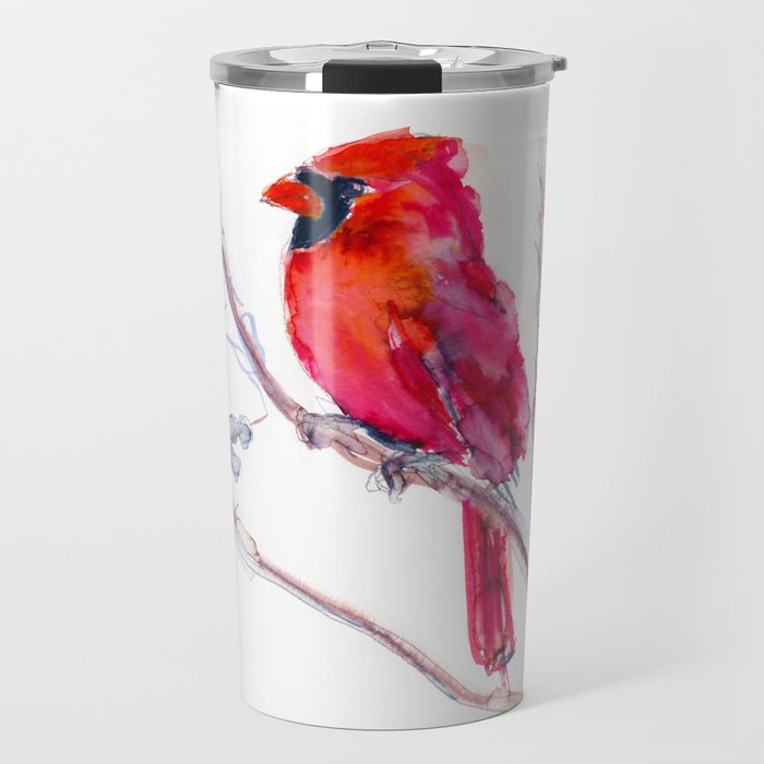 Watercolor of a Cardinal Travel Mug