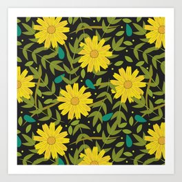 Sunflowers on Black Art Print
