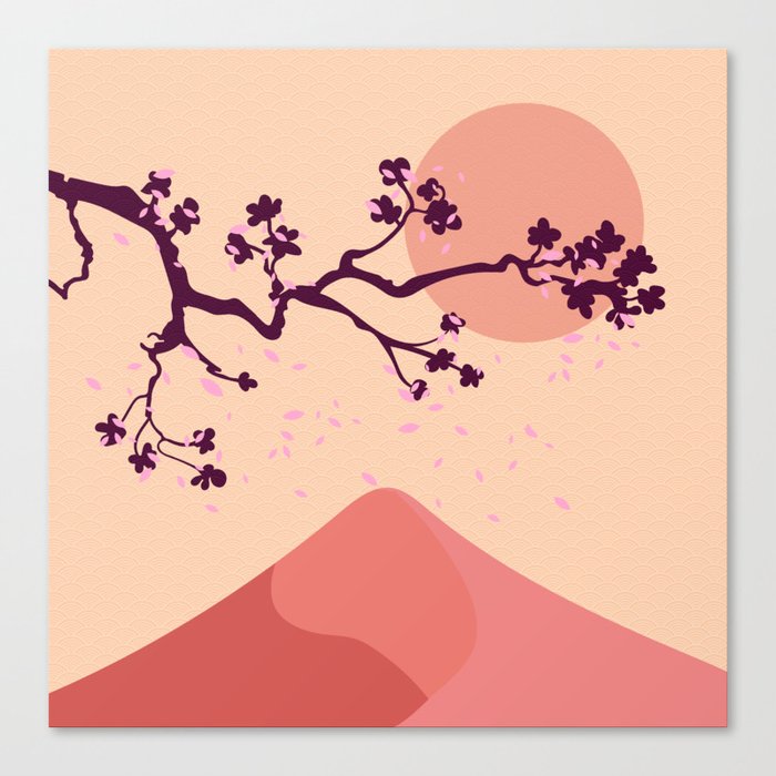 Cherry Blossoms Terracotta Canvas Print